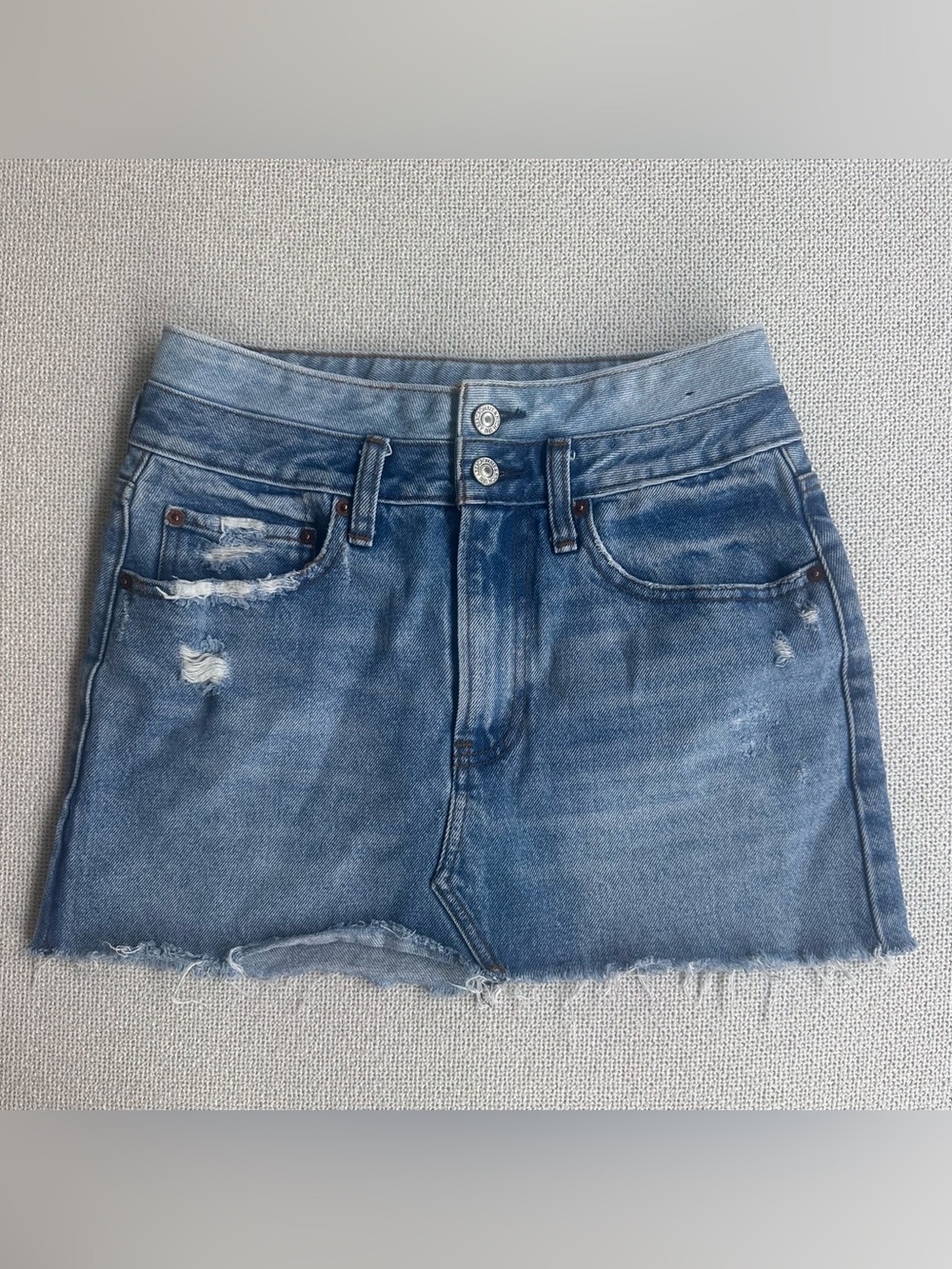 Abercrombie & Fitch Light Blue Distressed Denim Mini Skirt